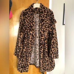 Leopard Print Open Front Fuzzy Coat